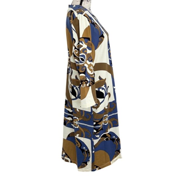 J. McLaughlin Dress Catalina Cloth 3/4 Sleeve Blue Tan White Abstract Women XL - Picture 2 of 8